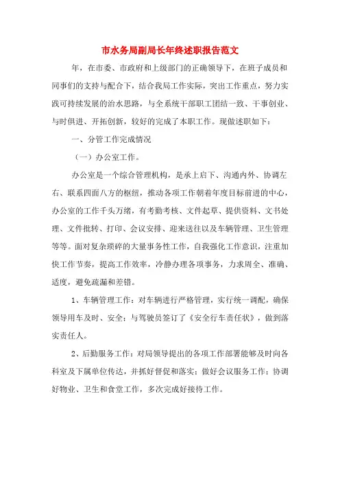 2019年市水务局副局长年终述职报告范文
