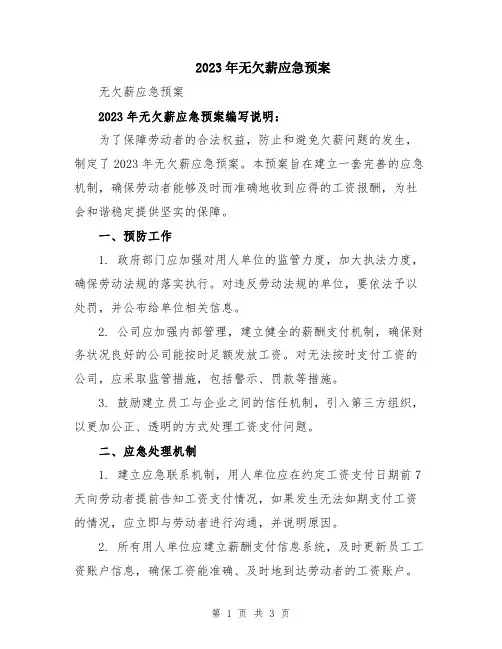 2023年无欠薪应急预案