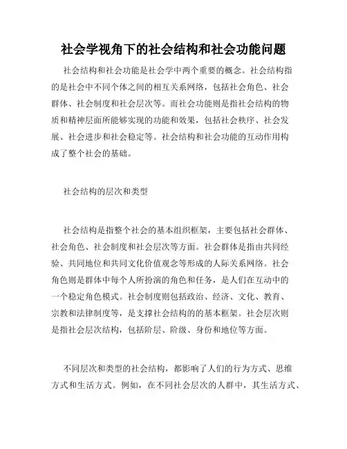 社会学视角下的社会结构和社会功能问题