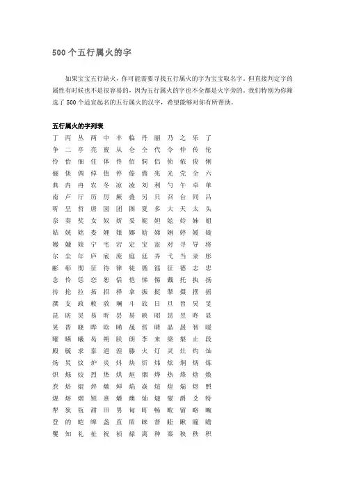500个五行属火的字