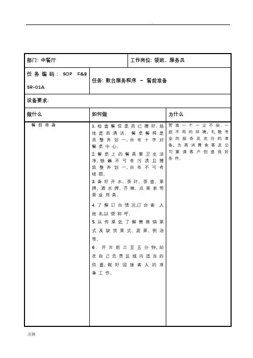 五星级酒店中餐厅操作标准手册