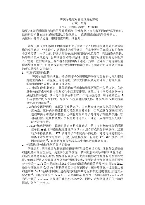 钾离子通道对肿瘤细胞的影响