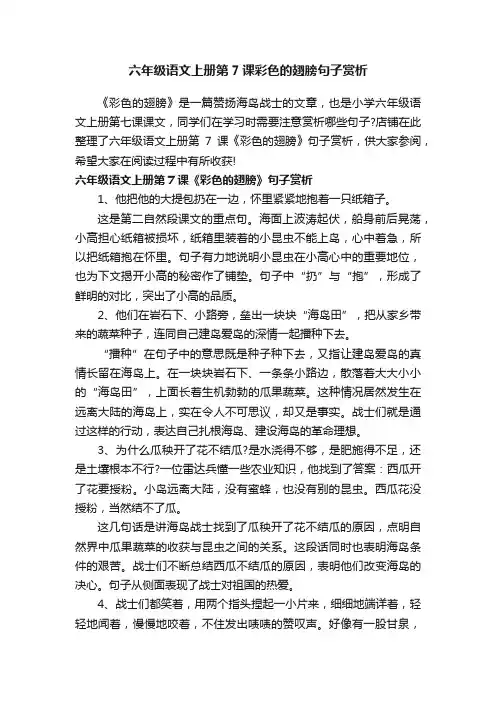 六年级语文上册第7课彩色的翅膀句子赏析