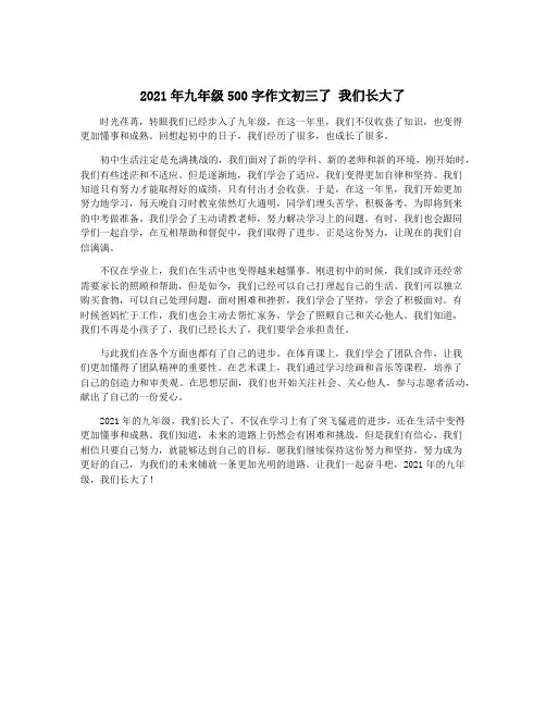 2021年九年级500字作文初三了 我们长大了