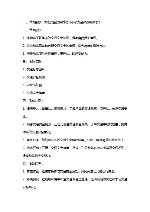 大班安全教育活动小小安全员教案反思