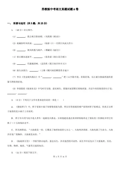 苏教版中考语文真题试题A卷