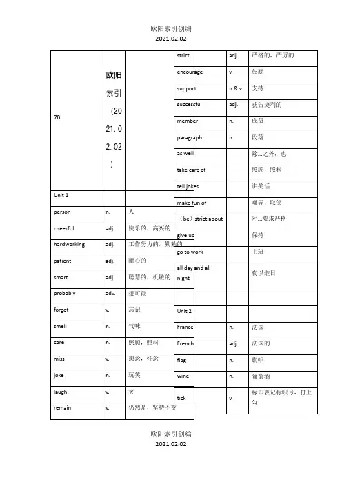 沪教牛津版初一下册全册单词表之欧阳索引创编