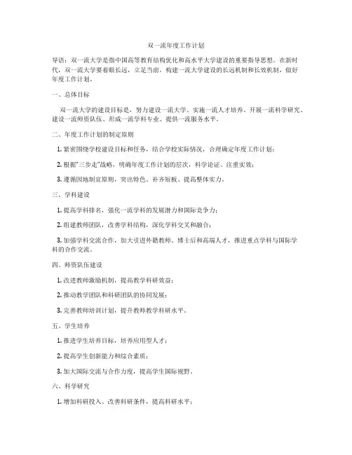 双一流年度工作计划