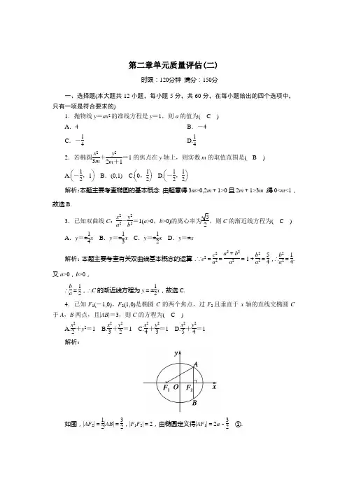 2021学年高中数学第二章圆锥曲线与方程单元质量评估二课时作业含解析人教A版选修2_1.doc
