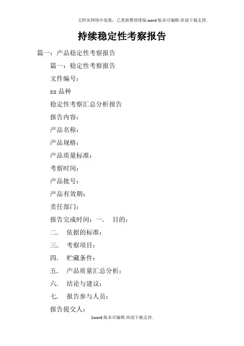 持续稳定性考察报告