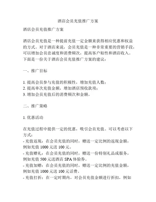 酒店会员充值推广方案