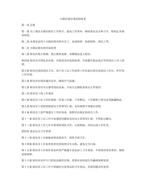 火锅店厨房规章制度表