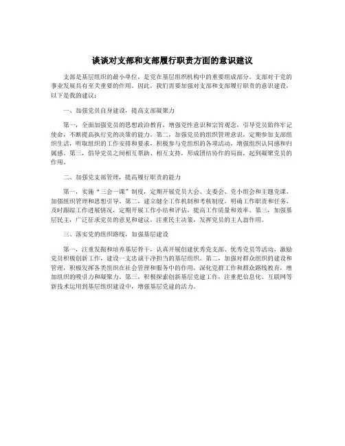 谈谈对支部和支部履行职责方面的意识建议