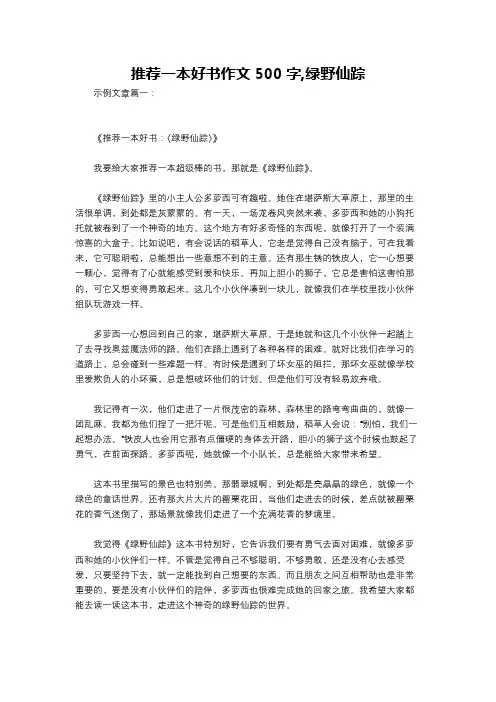 推荐一本好书作文500字,绿野仙踪