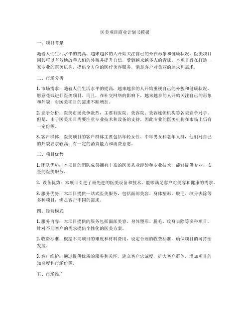 医美项目商业计划书模板