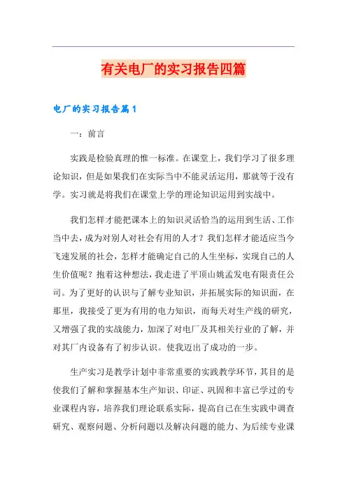 有关电厂的实习报告四篇