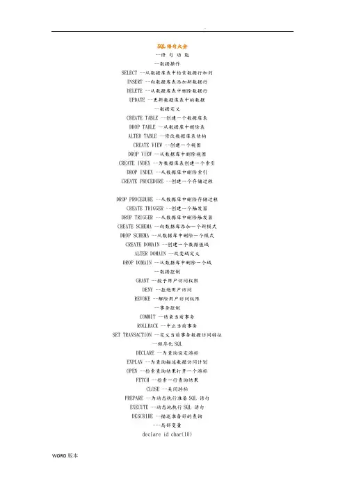 SQL语句大全(很全)sql语句用法