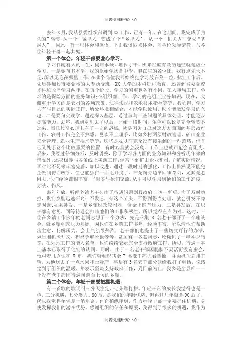 乡镇年轻干部座谈会发言