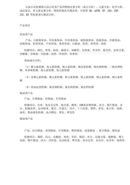 石油石化主要检测项目