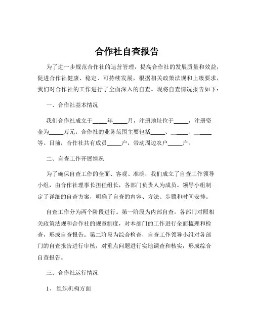 合作社自查报告