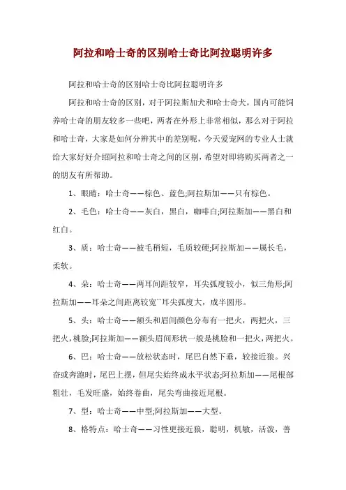 阿拉和哈士奇的区别 哈士奇比阿拉聪明许多