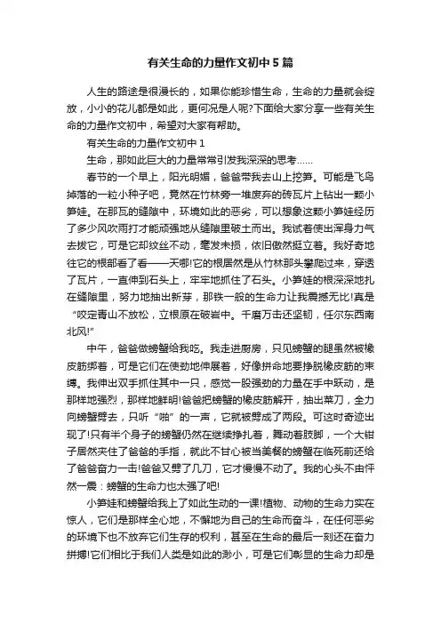 有关生命的力量作文初中5篇