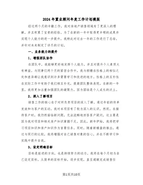 2024年置业顾问年度工作计划模版（六篇）