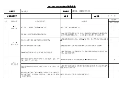 行政人事部ISO50001-2018内审检查表范例