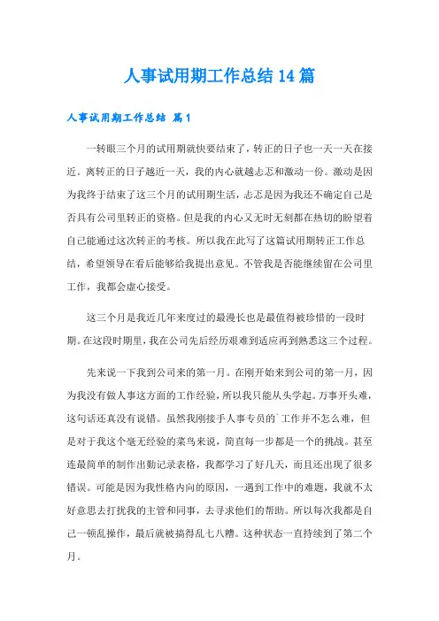 人事试用期工作总结14篇