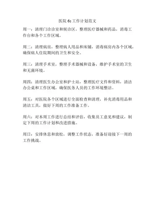医院6s工作计划范文