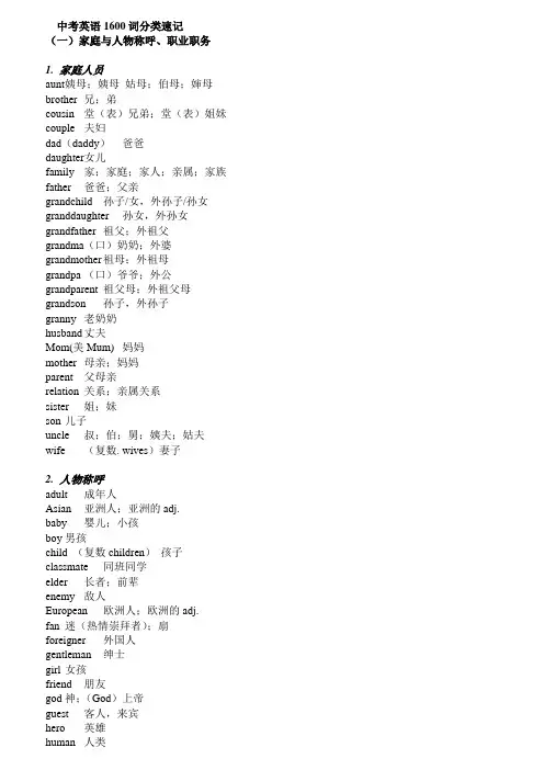 2017中考英语1600词分类速记
