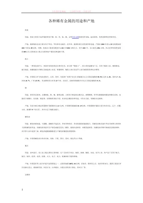 各种稀有金属的用途和产地