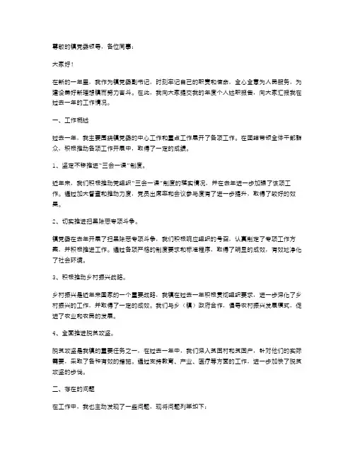 镇党委副书记年度个人述职报告