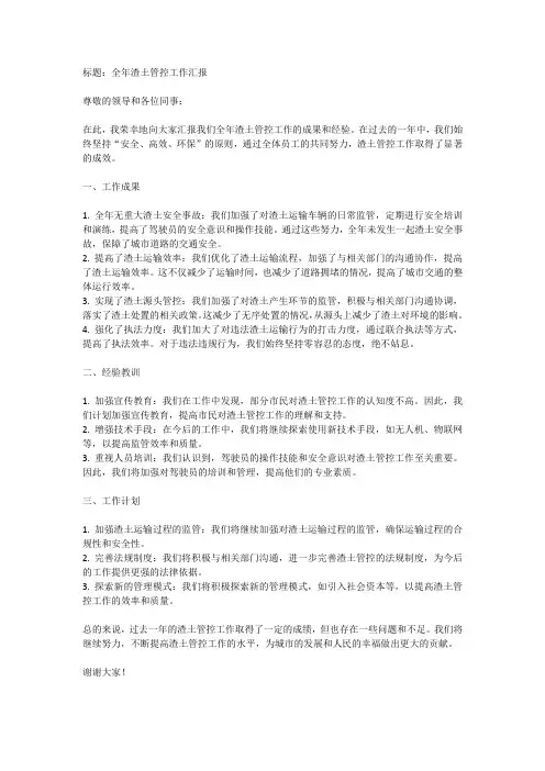 全年渣土管控工作汇报