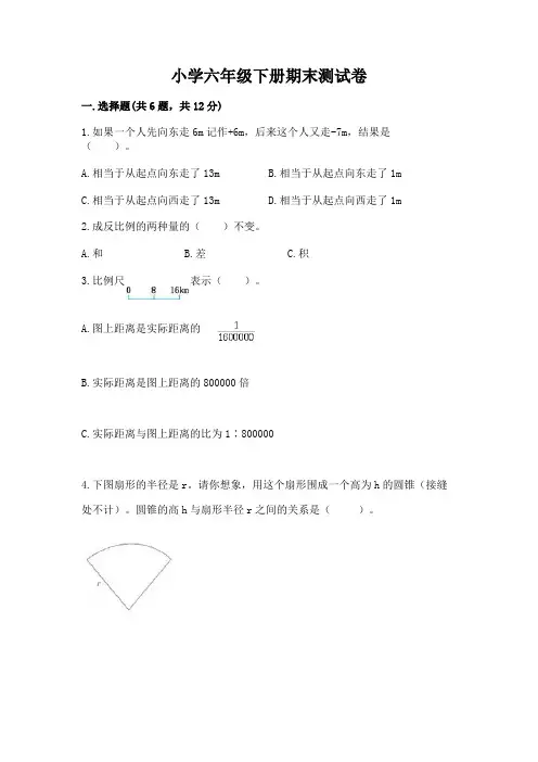 小学六年级下册期末测试卷附参考答案【精练】