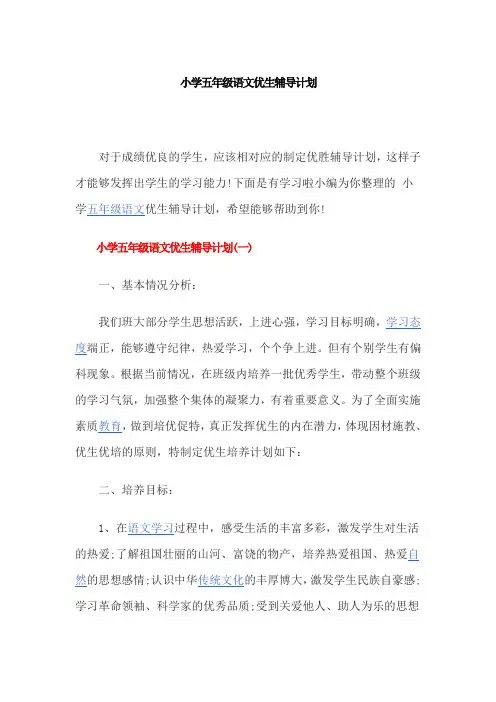 小学五年级语文优生辅导计划