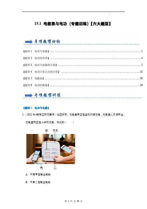  电能表与电功(专题训练)【六大题型】(解析版)