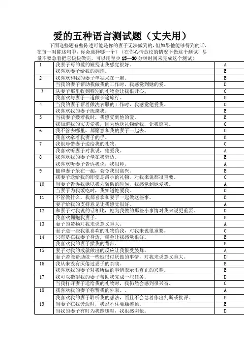 爱的五种语言测试题(老公用)