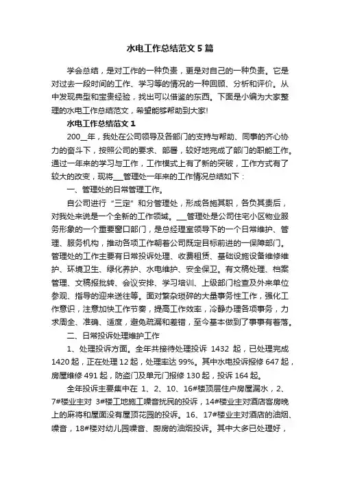 水电工作总结范文5篇