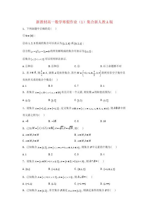 新教材高一数学寒假作业(1)集合新人教A版