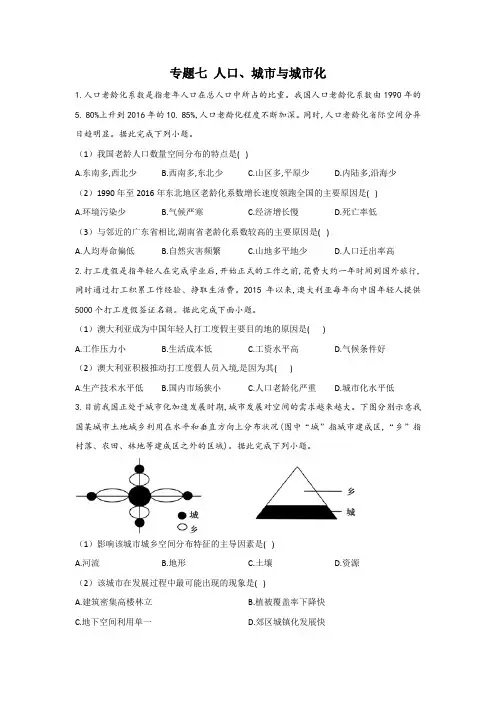 高考地理复习10个专题基础练训练 七 人口、城市与城市化  含答案