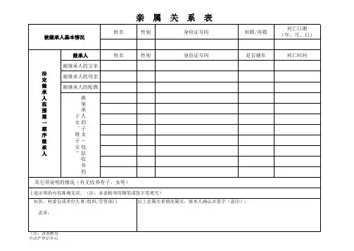 亲属继承关系表