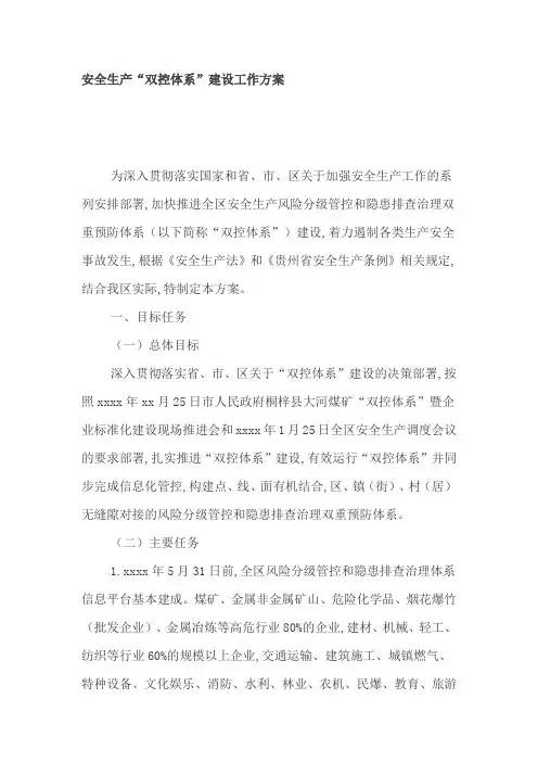 安全生产“双控体系”建设工作方案