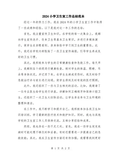 2024小学卫生室工作总结范本