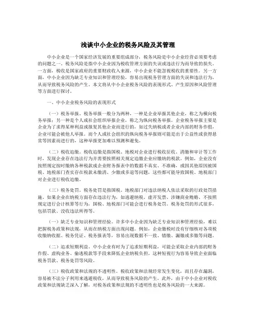浅谈中小企业的税务风险及其管理