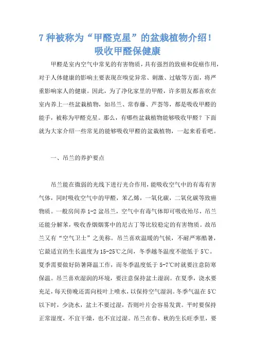 7种被称为“甲醛克星”的盆栽植物介绍!吸收甲醛保健康