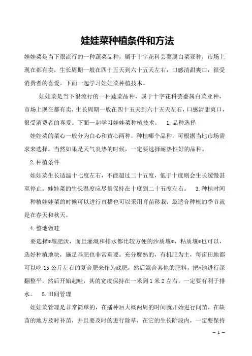 娃娃菜种植条件和方法
