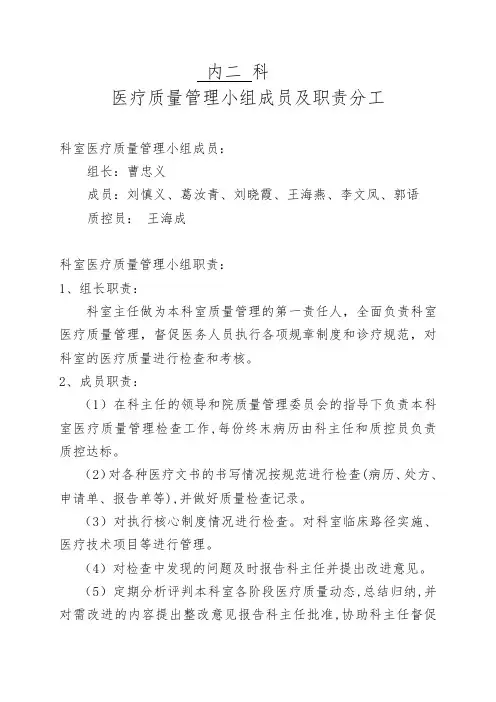 科室医疗质量与安全管理小组及病历质控小组模板