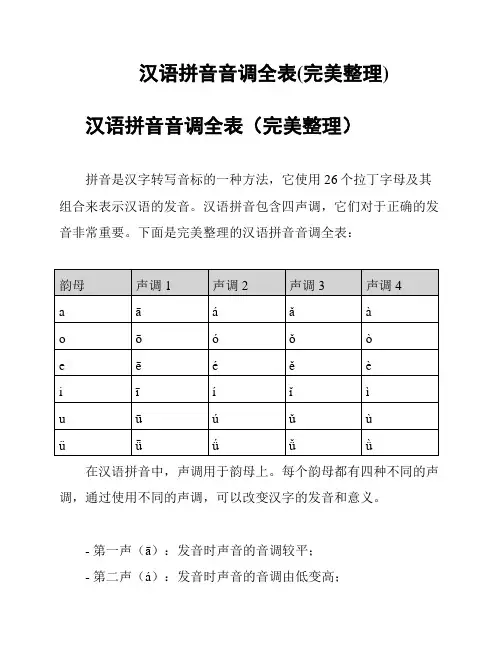 汉语拼音音调全表(完美整理)