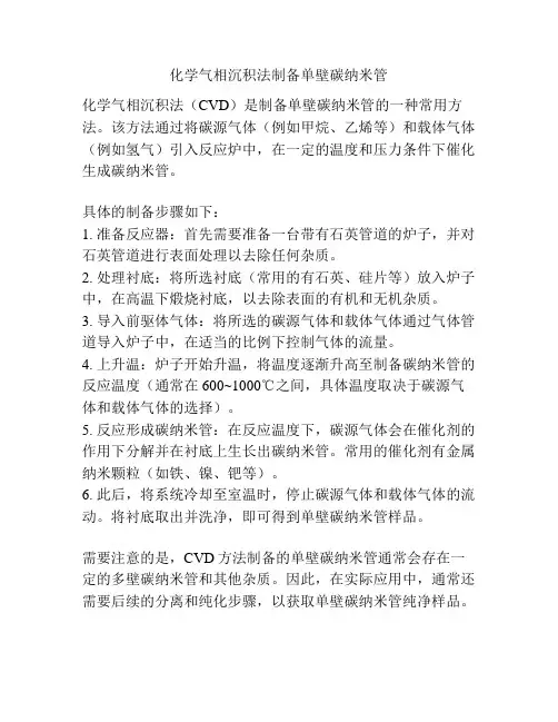 化学气相沉积法制备单壁碳纳米管